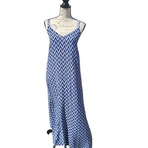 Gap Navy & White Ikat Maxi Dress XS | Pockets | Crisscross Back | Summer